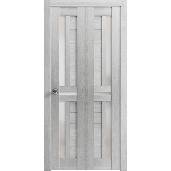 Sartodoors Sliding Closet Bi-fold Doors 48 x 96in, Veregio 7288 Light Grey Oak W/ Frosted Glass, Sturdy Tracks VEREGIO7288BF-OAK-4896 - main